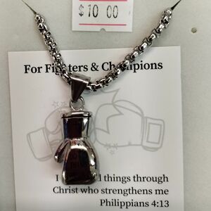 Silver Boxing Glove Pendant Necklace